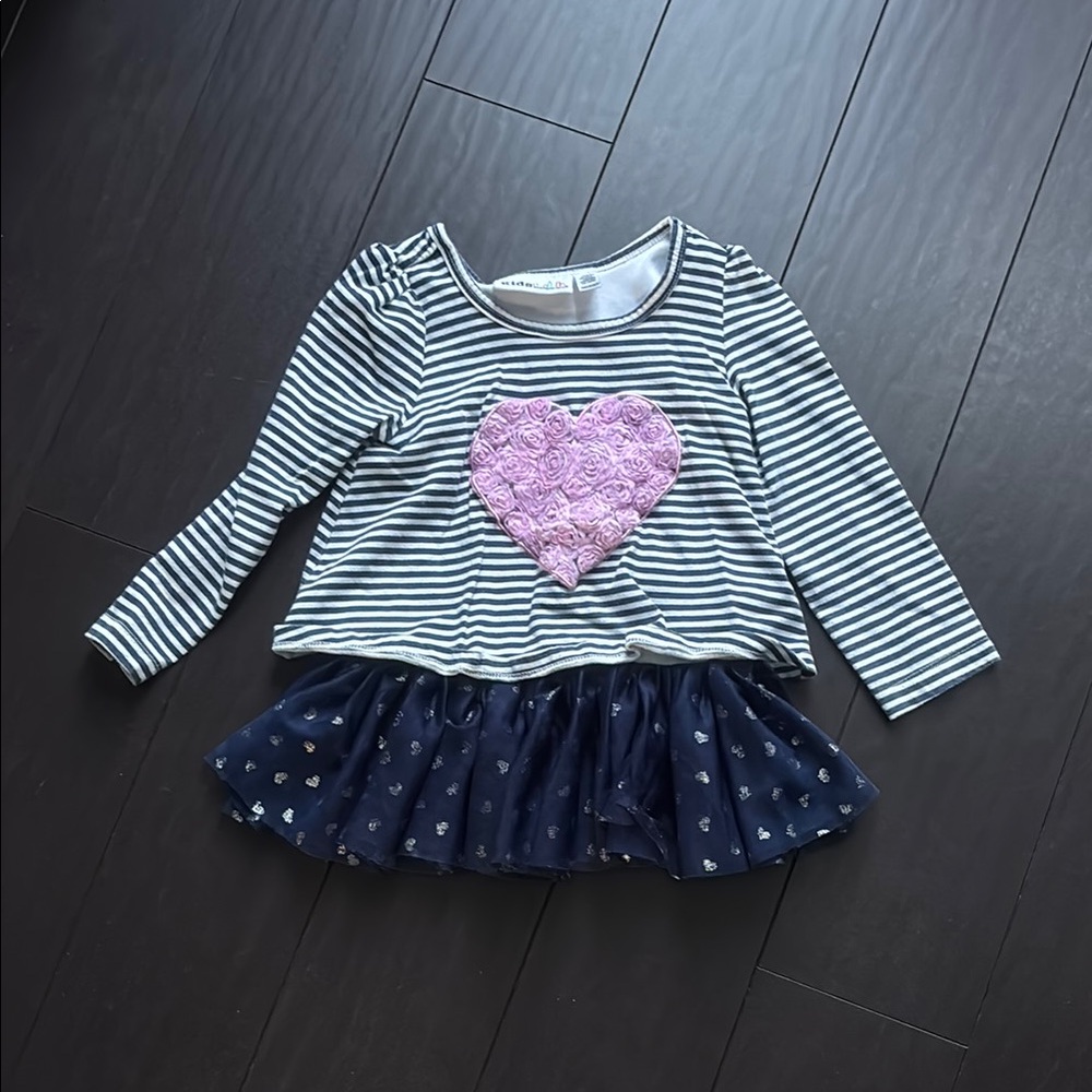 Kids Headquarters Pink and Blue Long Sleeve Tee with Heart